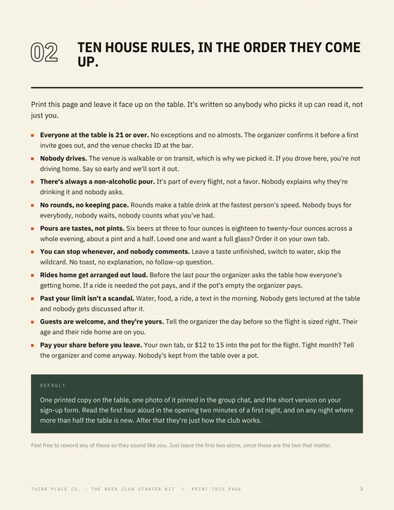 House Rules: ten rules written to be printed and left on the table.