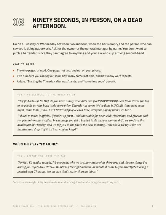 The Sponsor Pitch Kit: the ninety-second walk-in script.