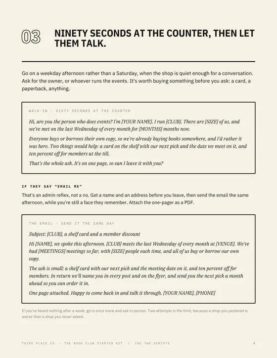 The Bookstore Partnership Kit: the ninety-second counter script.