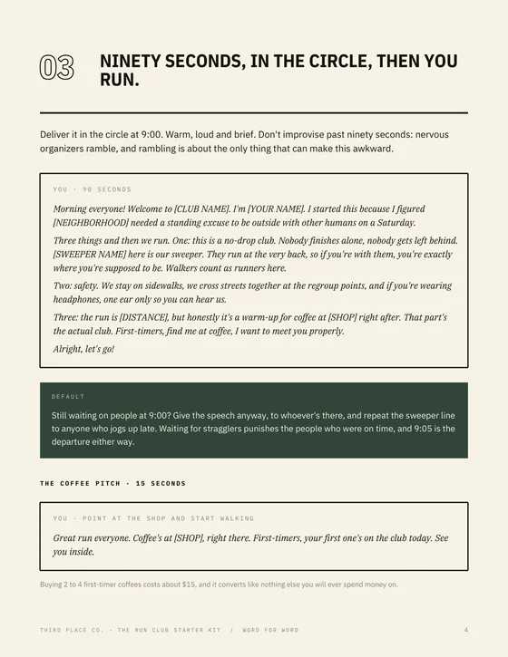 Kit page: the word-for-word welcome speech.